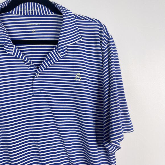 B Draddy Mens Medium M Blue White Striped Pima Cotton Golf Polo SA Embroidered - Picture 3 of 7